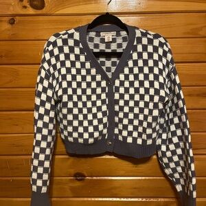 Sincerely Jules Checkered Cardigan - Navy and White